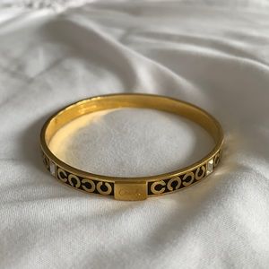 Coach Gold C & Black Enamel Gem Bangle Bracelet